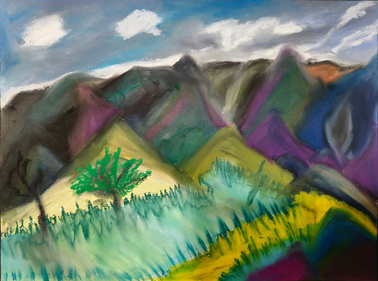 Original Oil Pastel Energy Art: New Mexico Impression/Abstract Shamanic Landscape Artwork