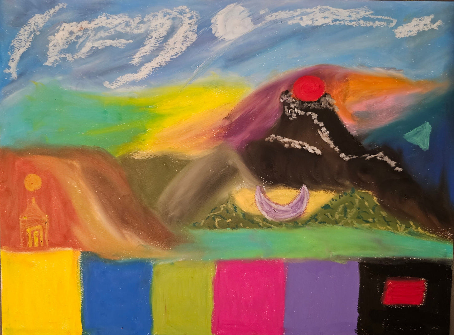 Original Oil Pastel Shamanic Artwork:  New Mexico Impression No 2/Channeled Spiritual Energy Art