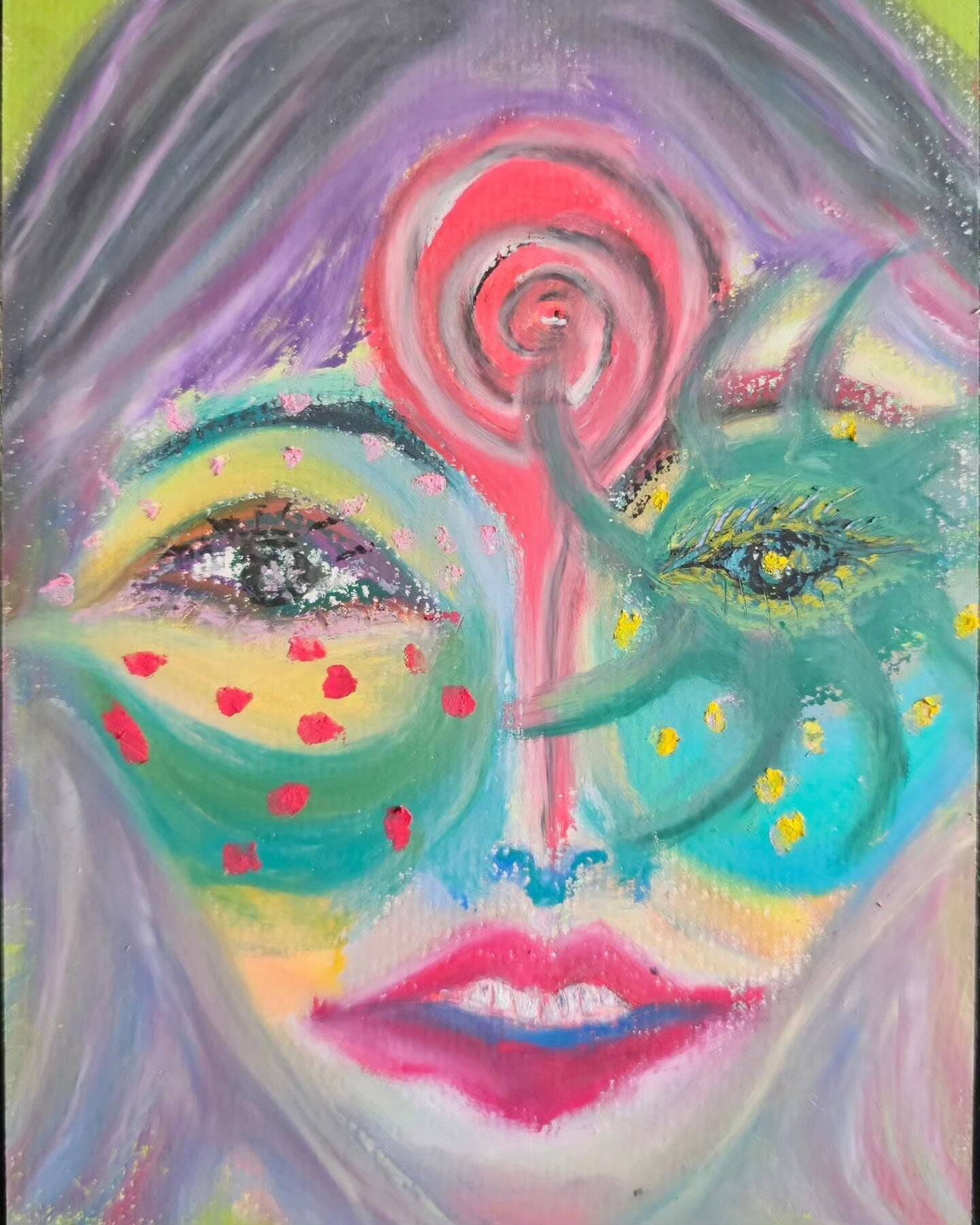 Original Expressionism Woman Portrait: Made Of Stars Series No. 1/Original Oil Pastel Art Energy Art