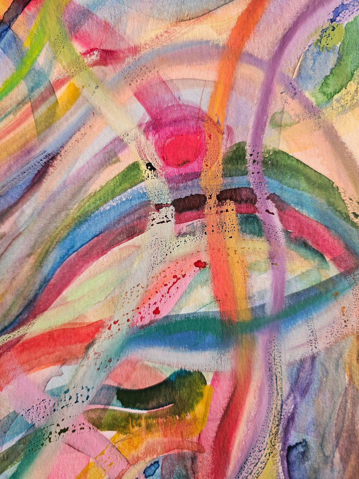 Original Abstract Mixed Media Watercolor + Oil Pastel Art: Intertwined/Original Energy Artwork