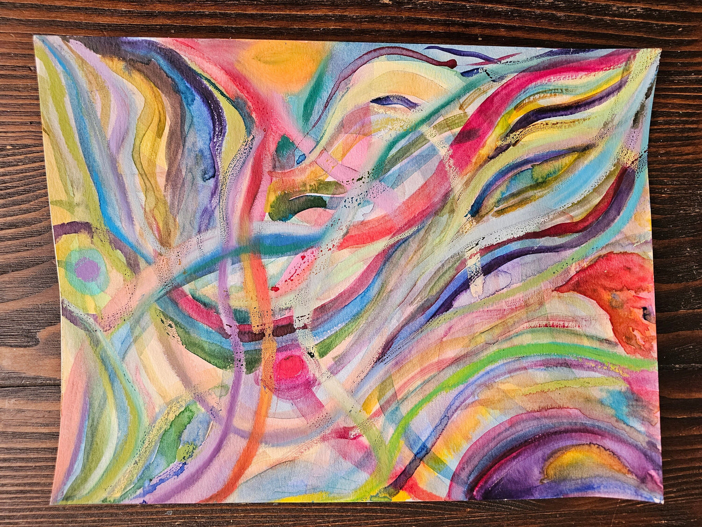 Original Abstract Mixed Media Watercolor + Oil Pastel Art: Intertwined/Original Energy Artwork