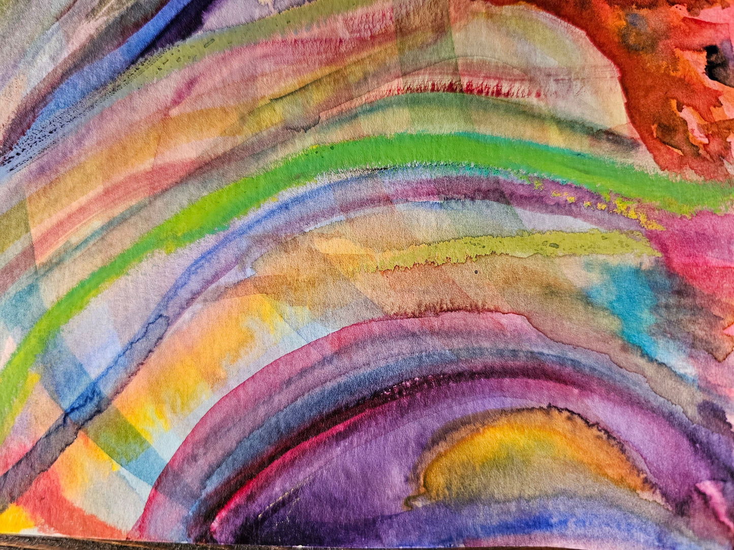 Original Abstract Mixed Media Watercolor + Oil Pastel Art: Intertwined/Original Energy Artwork