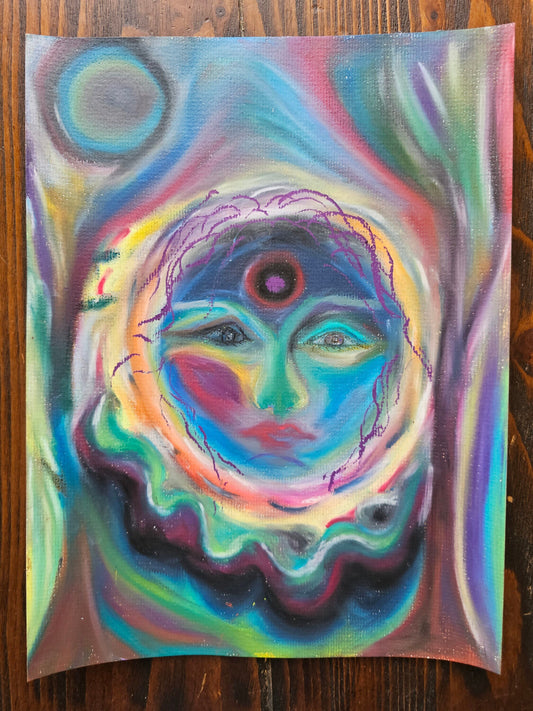 Original Energy Art Oil Pastels Painting: Moon Goddess/Original Sacred Feminine Energy Art