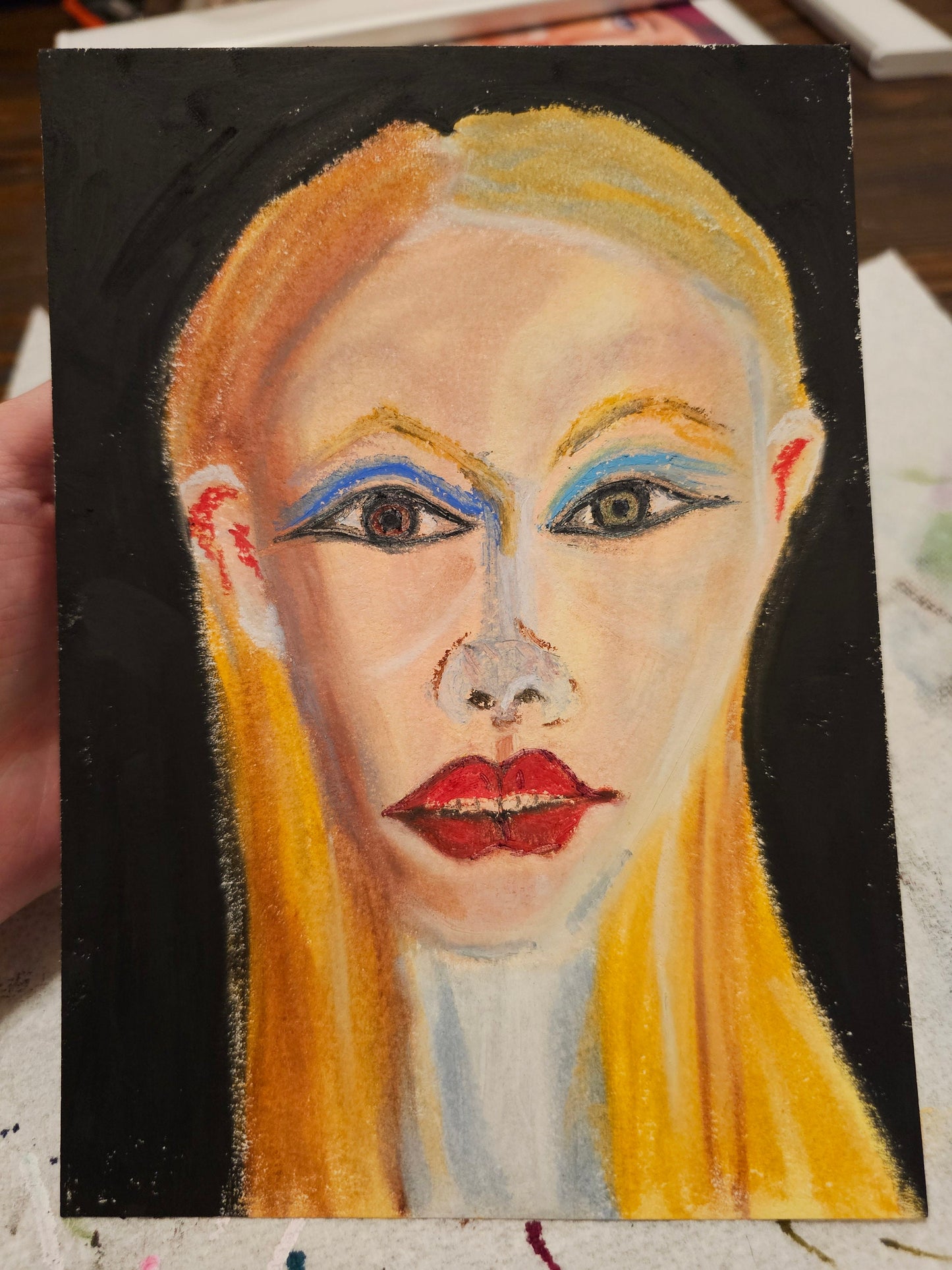 Original Expressionism Woman Portrait - Haunted/Original Oil Pastel Art Energy Art