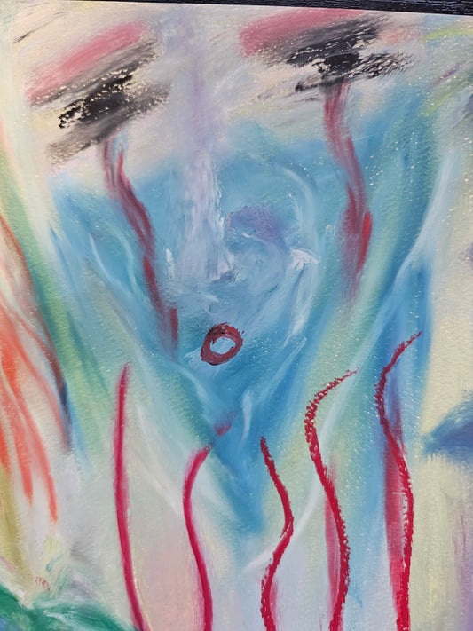 Original Abstract Art: Faces On The Wall/Original Oil Pastel Artwork/Channeled Spiritual Energy Art