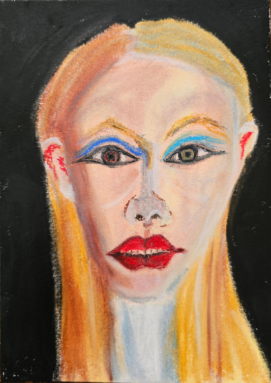 Original Expressionism Woman Portrait - Haunted/Original Oil Pastel Art Energy Art