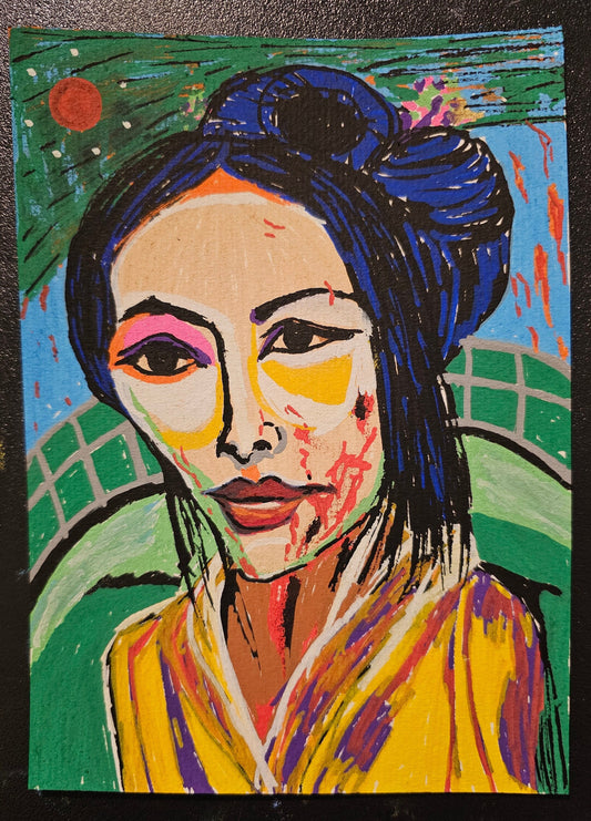 Original Expressionism Woman Portrait - Free Woman/Original Acrylic Marker Ink Art