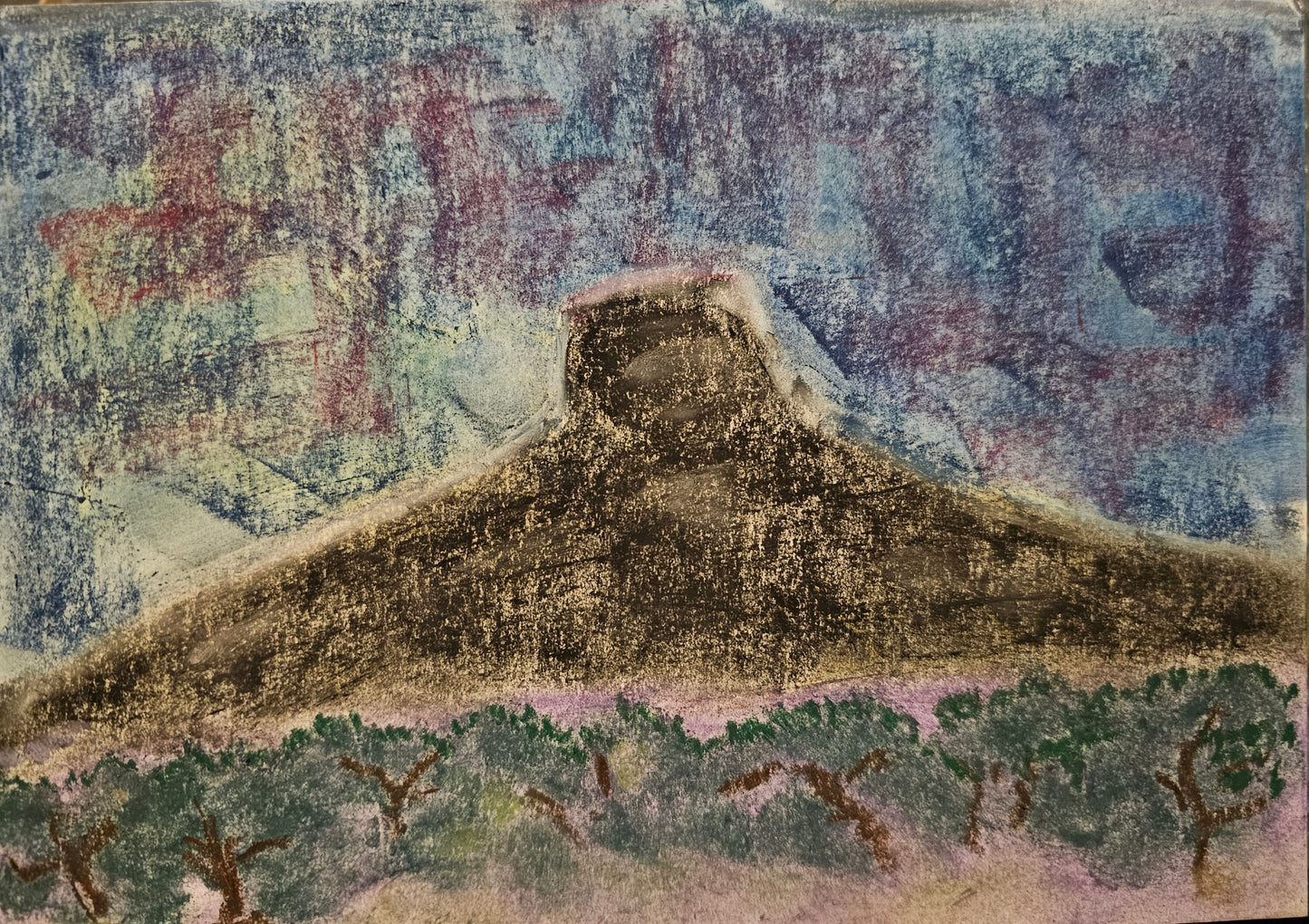 Original Abstract Soft Pastel Landscape Art: Cerro Pedernal/Original Channeled Spiritual Energy Artwork