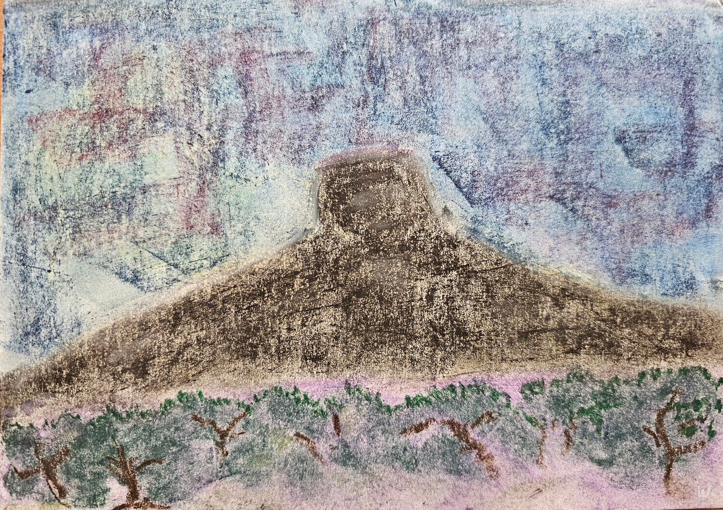 Original Abstract Soft Pastel Landscape Art: Cerro Pedernal/Original Channeled Spiritual Energy Artwork