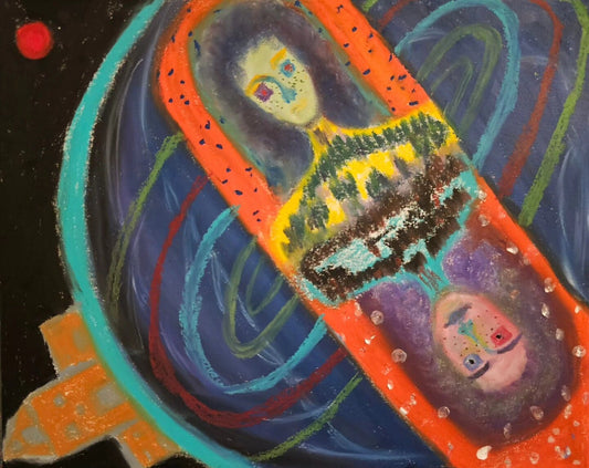 Original Expressionism Energy Art- Pluto Aquarius Portal/Original Channeled Oil Pastel Abstract Art