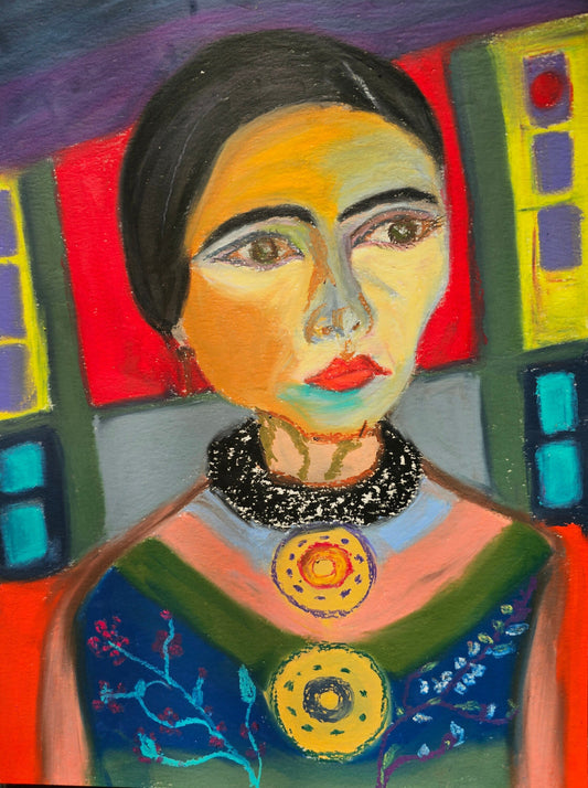 Original Abstract Expressionism Oil Pastels Art: Mollie/Original Divine Feminine Energy Portrait Painting